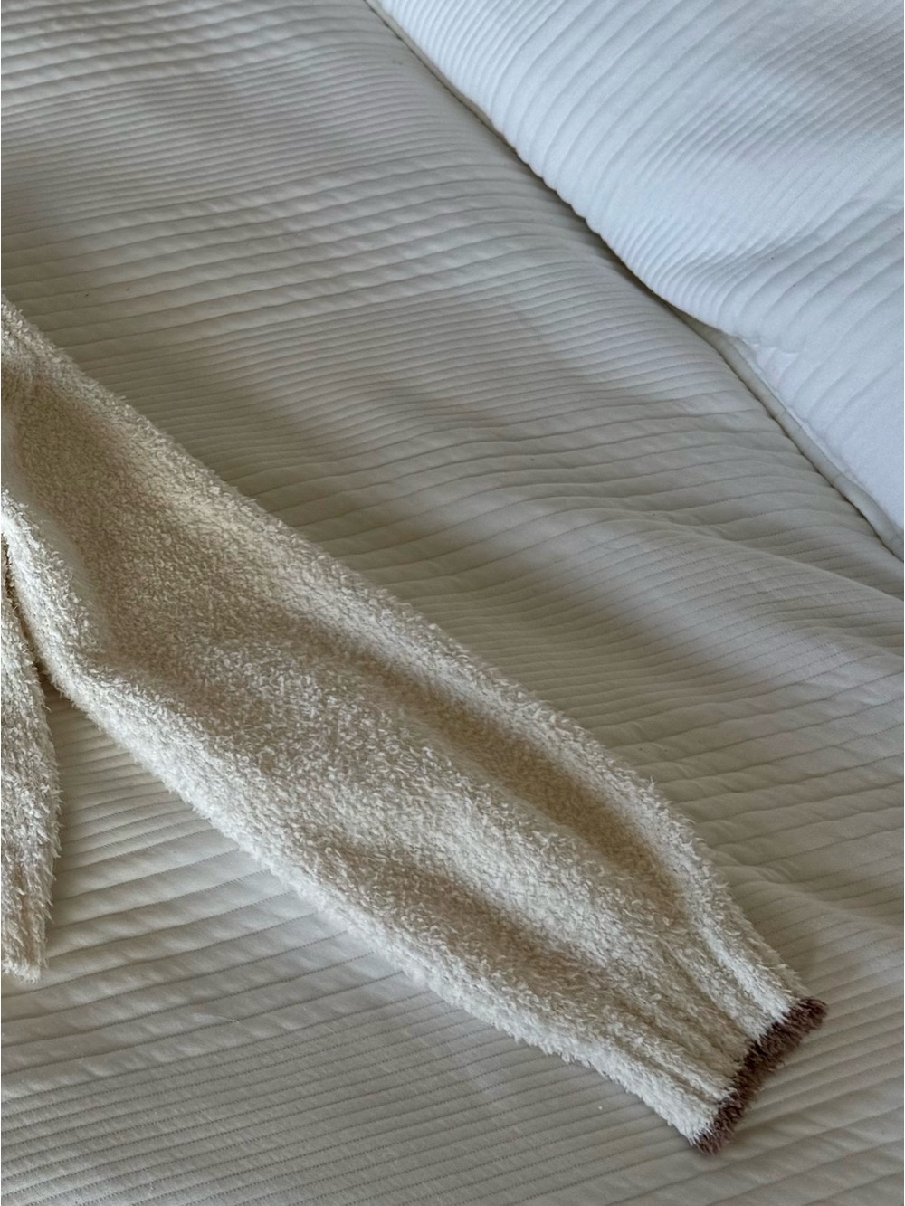 Athleta Cream Textured Open-Front Sweater with Contrast Cuffs